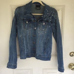 Nanette Lepore Pearl Embellished Denim Jacket